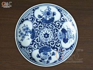 Mâm bồng men trắng họa tiết Tứ Cảnh Tài Lộc, đường kính 20cm