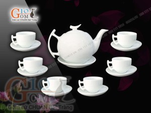 Bộ ấm chén dáng bưởi cành men trắng, 600ml