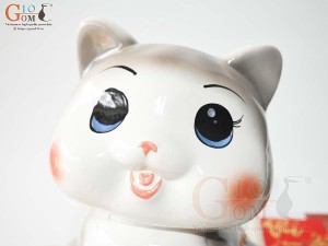 Mèo sứ tiết kiệm dáng mắt to màu xám cao 28cm