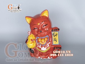 Mèo thần tài tiết kiệm màu đỏ, cao 28cm