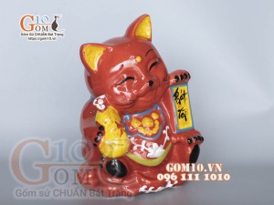 Mèo thần tài tiết kiệm màu đỏ, cao 28cm