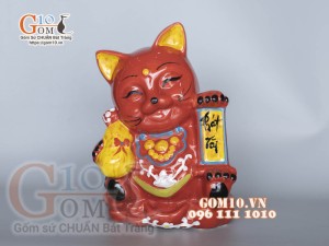 Mèo thần tài tiết kiệm màu đỏ, cao 28cm