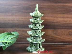 Mô hình tháp gốm men xanh, cao 21cm