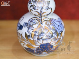 Nậm rượu 2 bầu Đại Phát men lam vẽ vàng kim 24k cao cấp, 350ml