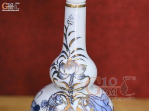 Nậm rượu 2 bầu Đại Phát men lam vẽ vàng kim 24k cao cấp, 350ml