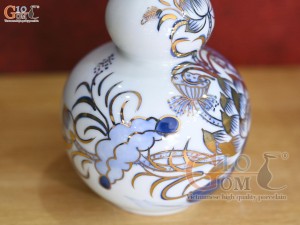 Nậm rượu 2 bầu Đại Phát men lam vẽ vàng kim 24k cao cấp, 350ml