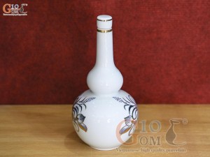 Nậm rượu 2 bầu Đại Phát men lam vẽ vàng kim 24k cao cấp, 350ml