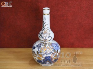 Nậm rượu 2 bầu Đại Phát men lam vẽ vàng kim 24k cao cấp, 350ml