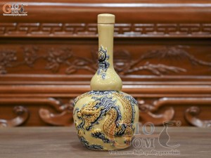 Nậm rượu 2 bầu men hoàng tộc đắp nổi Rồng Như Ý, 0,5L