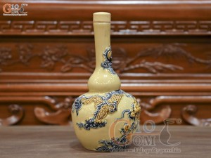 Nậm rượu 2 bầu men hoàng tộc đắp nổi Rồng Như Ý, 0,5L