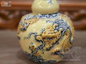 Nậm rượu 2 bầu men hoàng tộc đắp nổi Rồng Như Ý, 0,5L