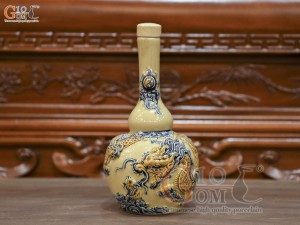 Nậm rượu 2 bầu men hoàng tộc đắp nổi Rồng Như Ý, 0,5L