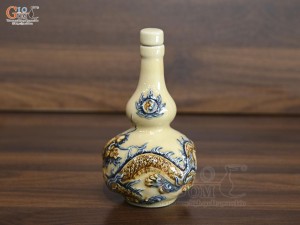 Nậm rượu 2 bầu men hoàng tộc đắp nổi Rồng Phúc Mãn, cao 18,5cm