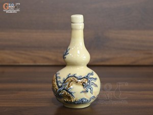 Nậm rượu 2 bầu men hoàng tộc đắp nổi Rồng Phúc Mãn, cao 18,5cm