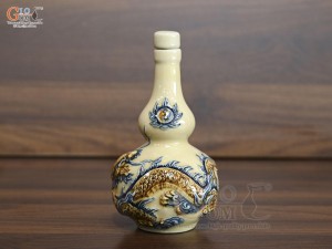 Nậm rượu 2 bầu men hoàng tộc đắp nổi Rồng Phúc Mãn, cao 18,5cm