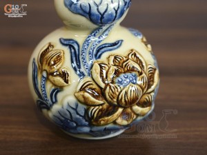 Nậm rượu 2 bầu men hoàng tộc đắp nổi Sen Phú Quý, cao 20cm