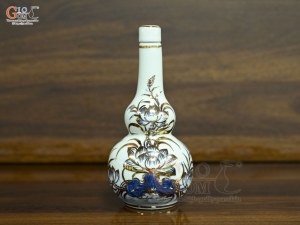 Nậm rượu 2 bầu men lam vẽ Sen Đại Cát vẽ vàng, cao 18cm