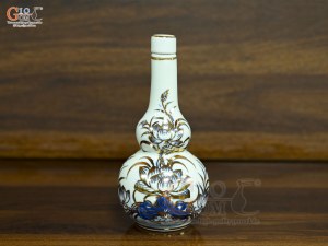 Nậm rượu 2 bầu men lam vẽ Sen Đại Cát vẽ vàng, cao 18cm