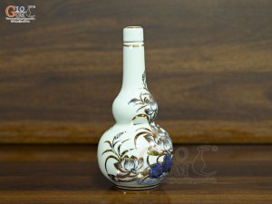 Nậm rượu 2 bầu men lam vẽ Sen Đại Cát vẽ vàng, cao 18cm