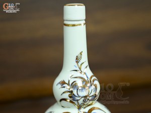 Nậm rượu 2 bầu men lam vẽ Sen Đại Cát vẽ vàng, cao 18cm