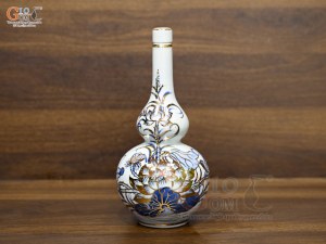 Nậm rượu 2 bầu men lam vẽ Sen Đại Cát vẽ vàng, cao 20cm
