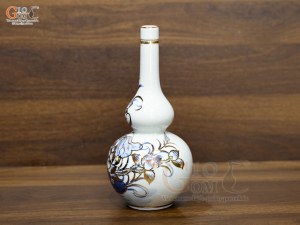 Nậm rượu 2 bầu men lam vẽ Sen Đại Cát vẽ vàng, cao 20cm