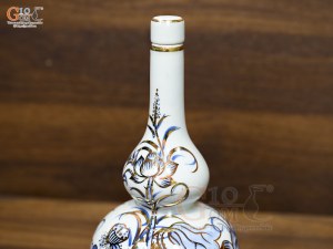 Nậm rượu 2 bầu men lam vẽ Sen Đại Cát vẽ vàng, cao 20cm