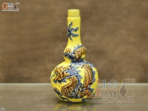 Nậm rượu 2 bầu men màu đắp nổi Rồng Như Ý nền vàng, 0,5L