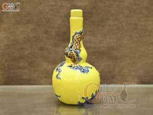 Nậm rượu 2 bầu men màu đắp nổi Rồng Như Ý nền vàng, 0,5L