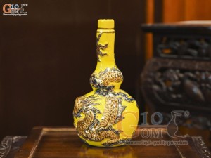 Nậm rượu 2 bầu men màu đắp nổi Rồng Như Ý nền vàng vẽ vàng 24k, 0,5L