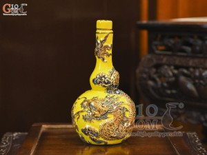 Nậm rượu 2 bầu men màu đắp nổi Rồng Như Ý nền vàng vẽ vàng 24k, 0,5L