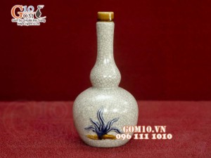 Nậm rượu 2 bầu men rạn đắp nổi Sen Cát Tường, 0,2L 