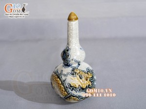 Nậm rượu 2 bầu Long Trấn men rạn đắp nổi Rồng, 1 Lít (S1)