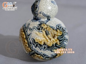 Nậm rượu 2 bầu Long Trấn men rạn đắp nổi Rồng, 1 Lít (S1)