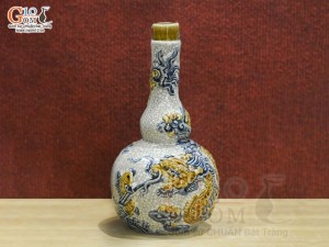 Nậm rượu 2 bầu men rạn đắp nổi Rồng Như Ý, 0,3L