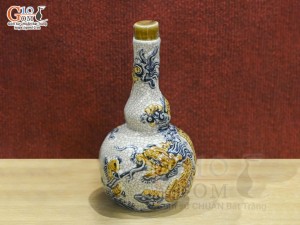 Nậm rượu 2 bầu men rạn đắp nổi Rồng Như Ý, 0,3L