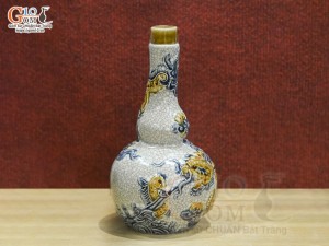 Nậm rượu 2 bầu men rạn đắp nổi Rồng Như Ý, 0,3L