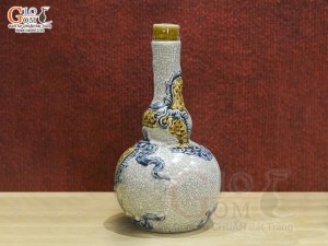 Nậm rượu 2 bầu men rạn đắp nổi Rồng Như Ý, 0,3L