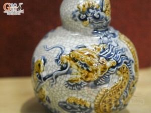 Nậm rượu 2 bầu men rạn đắp nổi Rồng Như Ý, 0,3L