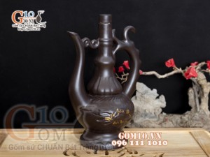 Ấm rượu dáng bình cổ men gốm in logo