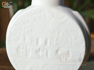 Nậm rượu dáng tròn men trắng, in logo