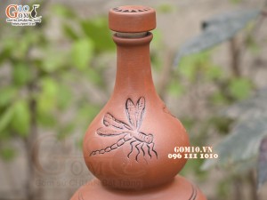 Nậm rượu gốm 2 bầu khắc Sen, 1,2 Lít