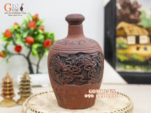 Nậm rượu gốm khắc Rồng Phượng, 1,5L