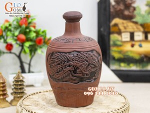 Nậm rượu gốm khắc Rồng Phượng, 1,5L