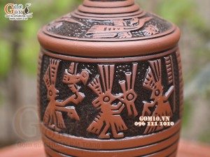 Nậm rượu gốm khắc Trống Đồng, 1 Lít