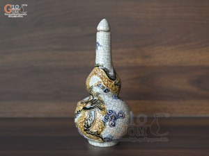 Nậm rượu hai bầu men rạn đắp nổi rồng, cao 26cm