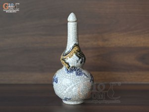 Nậm rượu hai bầu men rạn đắp nổi rồng, cao 26cm