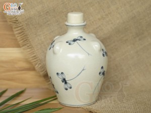 Nậm rượu men cổ vẽ chuồn kim, 250ml