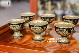 Nậm rượu men cổ vẽ sen Cao 25cm