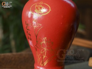 Nậm rượu men màu đỏ in logo